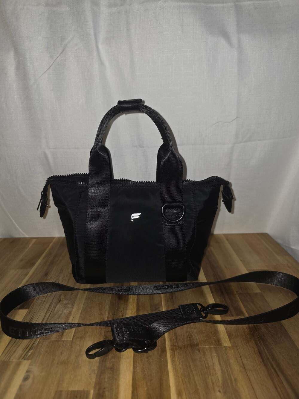Fabletics Black Nylon Everyday Mini Tote Duffel Bag with Removable Strap